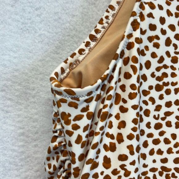 J. CREW One Piece Swimsuit XXL Brown White Animal Print Ruched One Shoulder - Picture 13 of 13